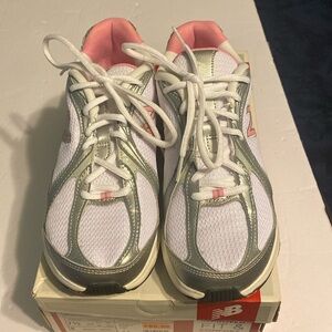 New Balance 7 1/2 B. White, pink, silver. Like new, with box.